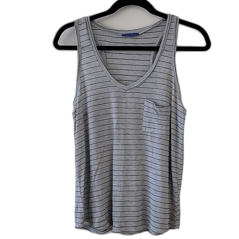 Casual Beachy Sweet Claire Gray and Black Striped Top